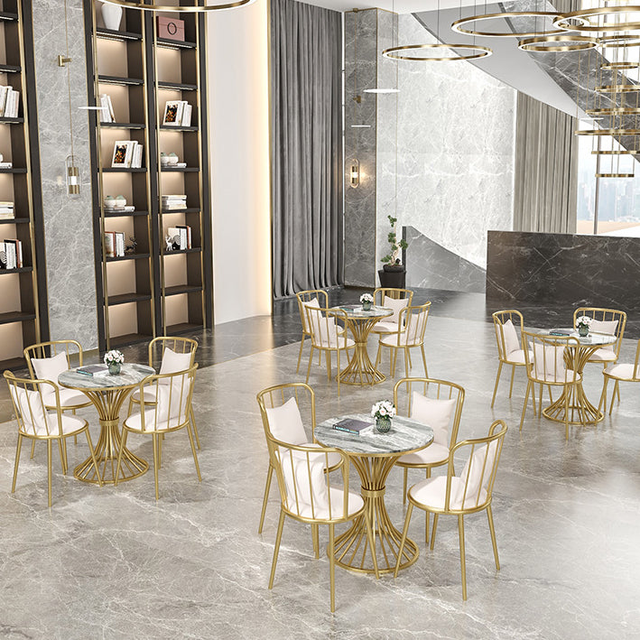 Glam Sintered Stone Dining Room Set with Round Table and Metal Base Formal Dining Table Furniture Clearhalo 'Dining Room Sets' 'Dining Tables & Seating' 'dining_room_set' 'furn' 'furn_dining_room_set' 'Furniture' 'furniture_dining_room_set' 'Kitchen & Dining Furniture' 'kitchen&dining_furn' 'kitchen' 3522628