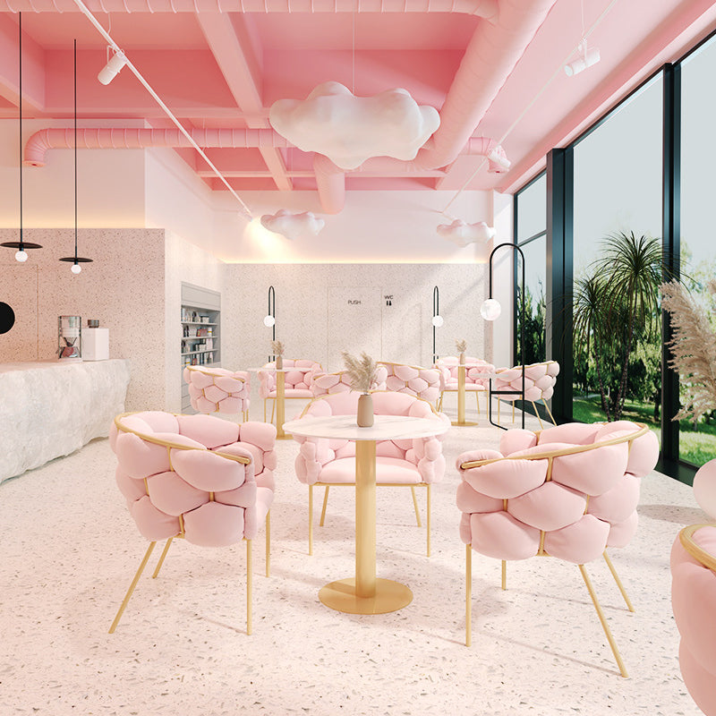 Glam Sintered Stone Dining Room Set with Round Table and Gold Leg Formal Dining Table Furniture Clearhalo 'Dining Room Sets' 'Dining Tables & Seating' 'dining_room_set' 'furn' 'furn_dining_room_set' 'Furniture' 'furniture_dining_room_set' 'Kitchen & Dining Furniture' 'kitchen&dining_furn' 'kitchen' 3522640