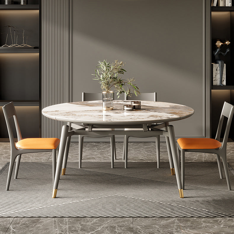 Scandinavian Sintered Stone Table Set of 5/7 with Round Table Retractable Dining Set Clearhalo 'Dining Room Sets' 'Dining Tables & Seating' 'dining_room_set' 'furn' 'furn_dining_room_set' 'Furniture' 'furniture_dining_room_set' 'Kitchen & Dining Furniture' 'kitchen&dining_furn' 'kitchen' 3522643