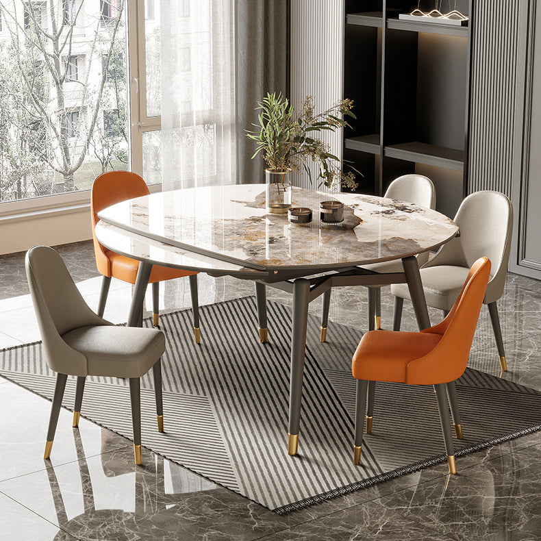 Scandinavian Sintered Stone Table Set of 5/7 with Round Table Retractable Dining Set Clearhalo 'Dining Room Sets' 'Dining Tables & Seating' 'dining_room_set' 'furn' 'furn_dining_room_set' 'Furniture' 'furniture_dining_room_set' 'Kitchen & Dining Furniture' 'kitchen&dining_furn' 'kitchen' 3522645