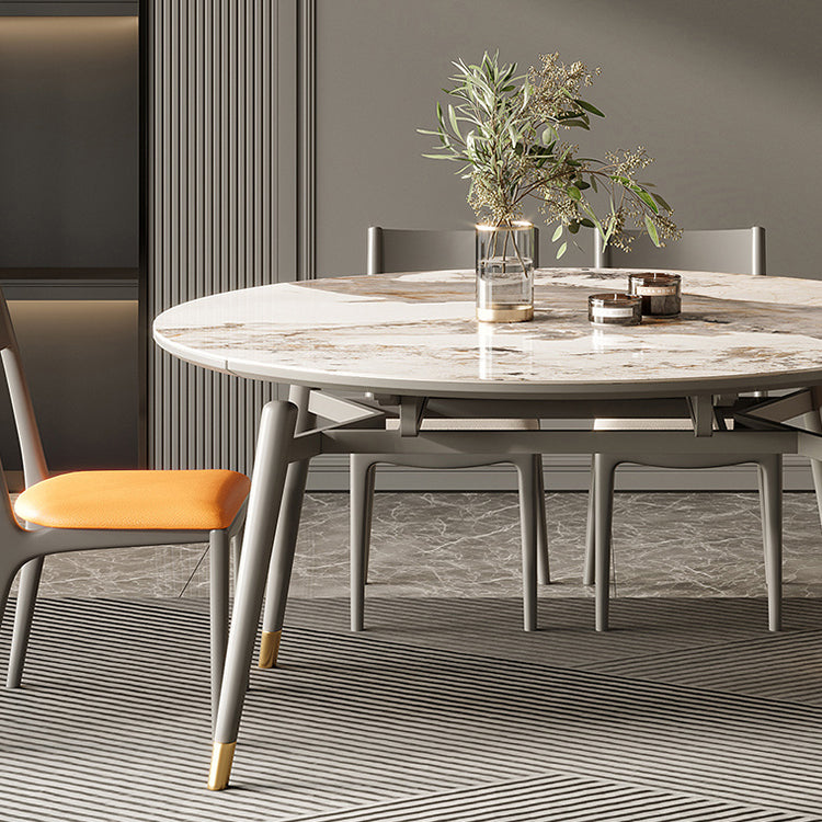 Scandinavian Sintered Stone Table Set of 5/7 with Round Table Retractable Dining Set Clearhalo 'Dining Room Sets' 'Dining Tables & Seating' 'dining_room_set' 'furn' 'furn_dining_room_set' 'Furniture' 'furniture_dining_room_set' 'Kitchen & Dining Furniture' 'kitchen&dining_furn' 'kitchen' 3522649