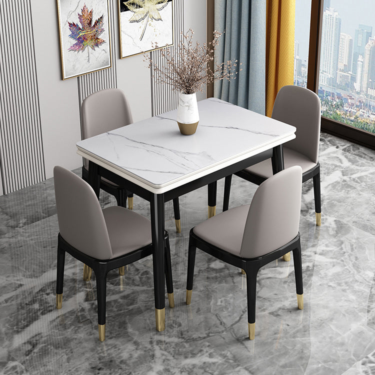 Glam Sintered Stone Rectangle Dining Room Set Space-Saving Design Dining Table Furniture Clearhalo 'Dining Room Sets' 'Dining Tables & Seating' 'dining_room_set' 'Furniture' 'furniture_dining_room_set' 'Kitchen & Dining Furniture' 'kitchen&dining_furn' 'kitchen' 3522658
