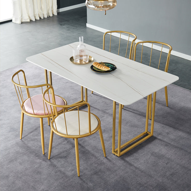 Glam Style Sintered Stone White Dining Room Set with Rectangle Table Formal Dining Table Furniture Clearhalo 'Dining Room Sets' 'Dining Tables & Seating' 'dining_room_set' 'furn' 'furn_dining_room_set' 'Furniture' 'furniture_dining_room_set' 'Kitchen & Dining Furniture' 'kitchen&dining_furn' 'kitchen' 3522667
