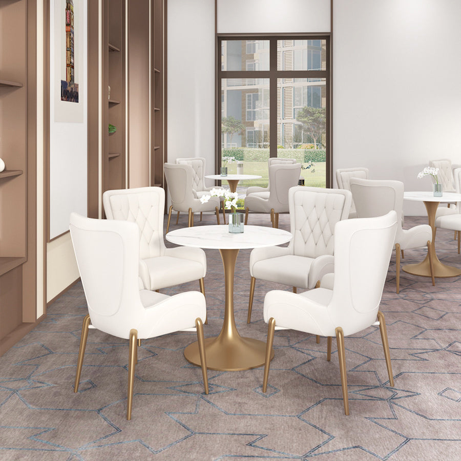 Glam Style Sintered Stone White Dining¬†Room¬†Set with Round Table Dining Table Furniture Clearhalo 'Dining Room Sets' 'Dining Tables & Seating' 'dining_room_set' 'furn' 'furn_dining_room_set' 'Furniture' 'furniture_dining_room_set' 'Kitchen & Dining Furniture' 'kitchen&dining_furn' 'kitchen' 3522681