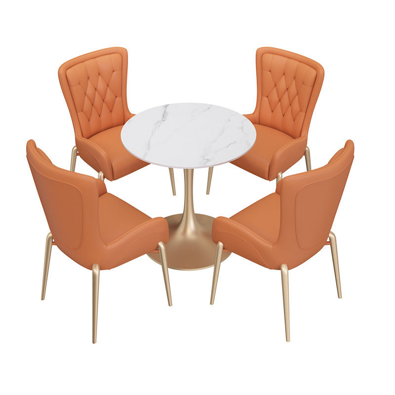 Glam Style Sintered Stone White Dining¬†Room¬†Set with Round Table Dining Table Furniture Clearhalo 'Dining Room Sets' 'Dining Tables & Seating' 'dining_room_set' 'furn' 'furn_dining_room_set' 'Furniture' 'furniture_dining_room_set' 'Kitchen & Dining Furniture' 'kitchen&dining_furn' 'kitchen' 3522683