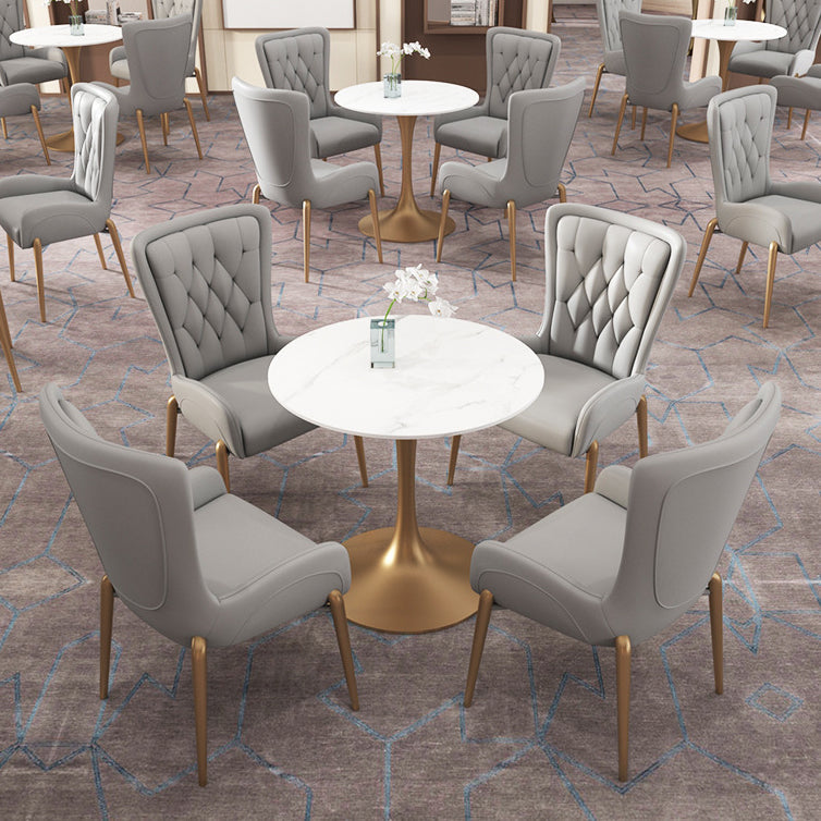 Glam Style Sintered Stone White Dining¬†Room¬†Set with Round Table Dining Table Furniture Clearhalo 'Dining Room Sets' 'Dining Tables & Seating' 'dining_room_set' 'furn' 'furn_dining_room_set' 'Furniture' 'furniture_dining_room_set' 'Kitchen & Dining Furniture' 'kitchen&dining_furn' 'kitchen' 3522684