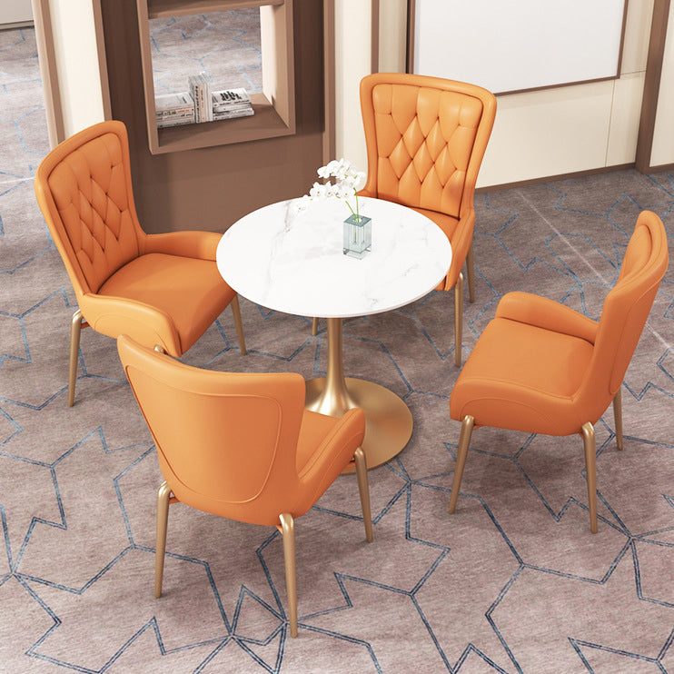 Glam Style Sintered Stone White Dining¬†Room¬†Set with Round Table Dining Table Furniture Clearhalo 'Dining Room Sets' 'Dining Tables & Seating' 'dining_room_set' 'furn' 'furn_dining_room_set' 'Furniture' 'furniture_dining_room_set' 'Kitchen & Dining Furniture' 'kitchen&dining_furn' 'kitchen' 3522685