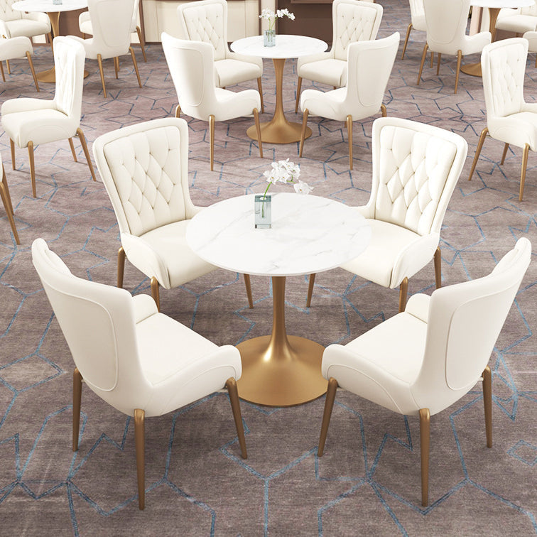 Glam Style Sintered Stone White Dining¬†Room¬†Set with Round Table Dining Table Furniture Clearhalo 'Dining Room Sets' 'Dining Tables & Seating' 'dining_room_set' 'furn' 'furn_dining_room_set' 'Furniture' 'furniture_dining_room_set' 'Kitchen & Dining Furniture' 'kitchen&dining_furn' 'kitchen' 3522686