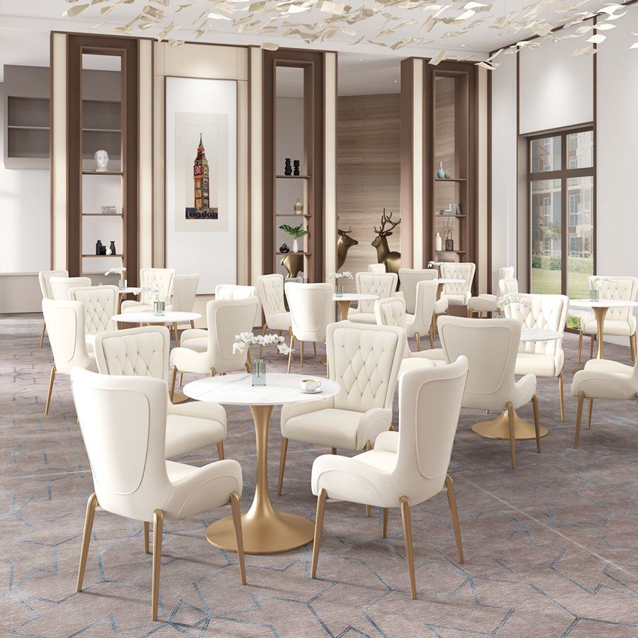 Glam Style Sintered Stone White Dining¬†Room¬†Set with Round Table Dining Table Furniture Clearhalo 'Dining Room Sets' 'Dining Tables & Seating' 'dining_room_set' 'furn' 'furn_dining_room_set' 'Furniture' 'furniture_dining_room_set' 'Kitchen & Dining Furniture' 'kitchen&dining_furn' 'kitchen' 3522694