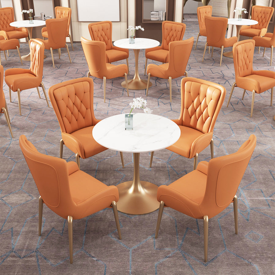 Glam Style Sintered Stone White Dining¬†Room¬†Set with Round Table Dining Table Furniture Clearhalo 'Dining Room Sets' 'Dining Tables & Seating' 'dining_room_set' 'furn' 'furn_dining_room_set' 'Furniture' 'furniture_dining_room_set' 'Kitchen & Dining Furniture' 'kitchen&dining_furn' 'kitchen' 3522695