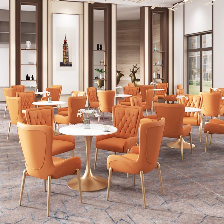 Glam Style Sintered Stone White Dining¬†Room¬†Set with Round Table Dining Table Furniture Clearhalo 'Dining Room Sets' 'Dining Tables & Seating' 'dining_room_set' 'furn' 'furn_dining_room_set' 'Furniture' 'furniture_dining_room_set' 'Kitchen & Dining Furniture' 'kitchen&dining_furn' 'kitchen' 3522696