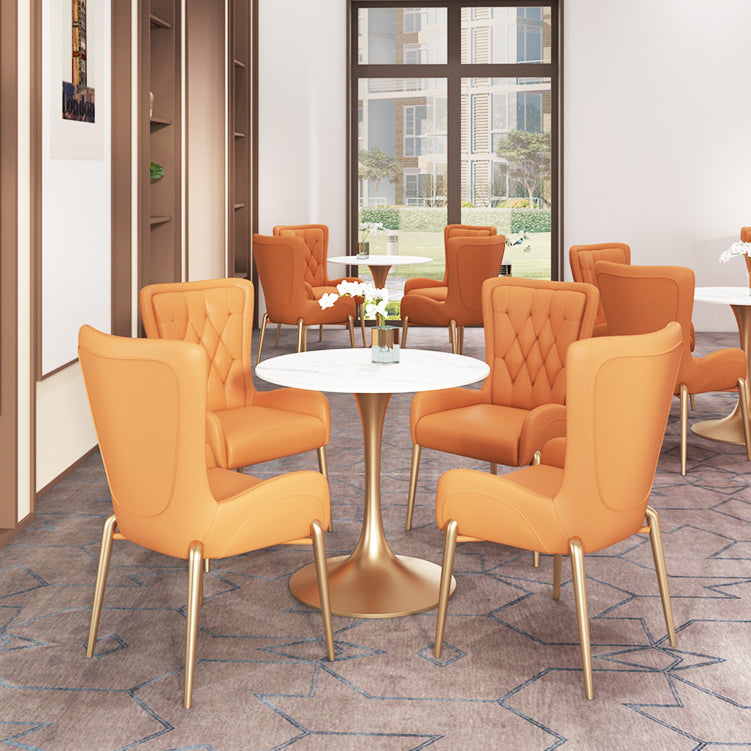 Glam Style Sintered Stone White Dining¬†Room¬†Set with Round Table Dining Table Furniture Clearhalo 'Dining Room Sets' 'Dining Tables & Seating' 'dining_room_set' 'furn' 'furn_dining_room_set' 'Furniture' 'furniture_dining_room_set' 'Kitchen & Dining Furniture' 'kitchen&dining_furn' 'kitchen' 3522697