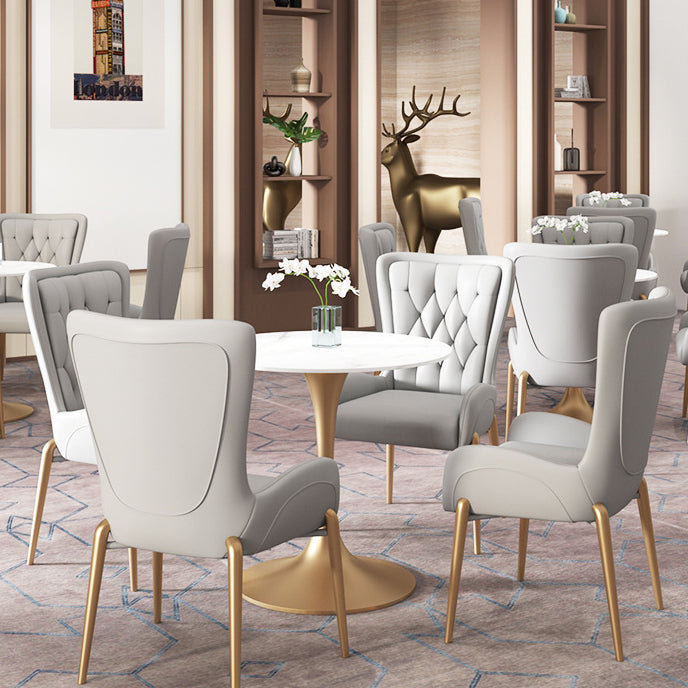 Glam Style Sintered Stone White Dining¬†Room¬†Set with Round Table Dining Table Furniture Clearhalo 'Dining Room Sets' 'Dining Tables & Seating' 'dining_room_set' 'furn' 'furn_dining_room_set' 'Furniture' 'furniture_dining_room_set' 'Kitchen & Dining Furniture' 'kitchen&dining_furn' 'kitchen' 3522698