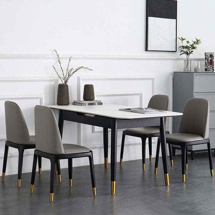 Minimalist Sintered Stone Extendable Dining Set Rectangle Shape White Dining Set for Kitchen Clearhalo 'Dining Room Sets' 'Dining Tables & Seating' 'dining_room_set' 'furn' 'furn_dining_room_set' 'Furniture' 'furniture_dining_room_set' 'Kitchen & Dining Furniture' 'kitchen&dining_furn' 'kitchen' 3522699