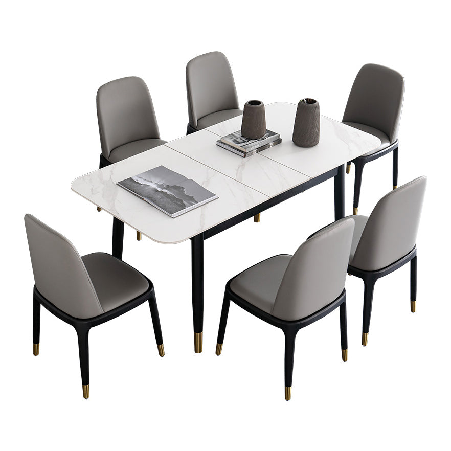 Minimalist Sintered Stone Extendable Dining Set Rectangle Shape White Dining Set for Kitchen 7 Piece Set Clearhalo 'Dining Room Sets' 'Dining Tables & Seating' 'dining_room_set' 'furn' 'furn_dining_room_set' 'Furniture' 'furniture_dining_room_set' 'Kitchen & Dining Furniture' 'kitchen&dining_furn' 'kitchen' 3522701