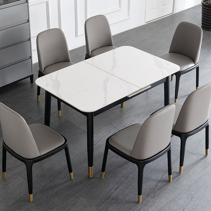 Minimalist Sintered Stone Extendable Dining Set Rectangle Shape White Dining Set for Kitchen Clearhalo 'Dining Room Sets' 'Dining Tables & Seating' 'dining_room_set' 'furn' 'furn_dining_room_set' 'Furniture' 'furniture_dining_room_set' 'Kitchen & Dining Furniture' 'kitchen&dining_furn' 'kitchen' 3522702