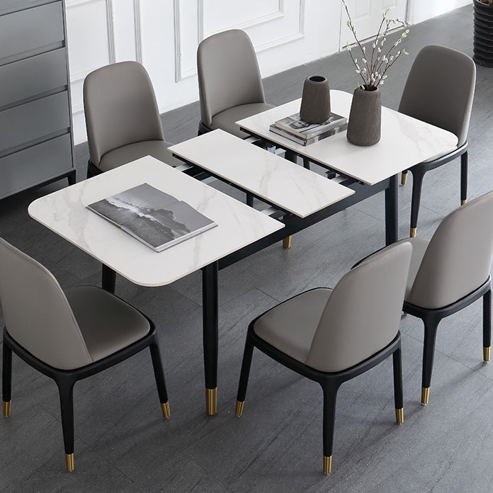 Minimalist Sintered Stone Extendable Dining Set Rectangle Shape White Dining Set for Kitchen Clearhalo 'Dining Room Sets' 'Dining Tables & Seating' 'dining_room_set' 'furn' 'furn_dining_room_set' 'Furniture' 'furniture_dining_room_set' 'Kitchen & Dining Furniture' 'kitchen&dining_furn' 'kitchen' 3522703