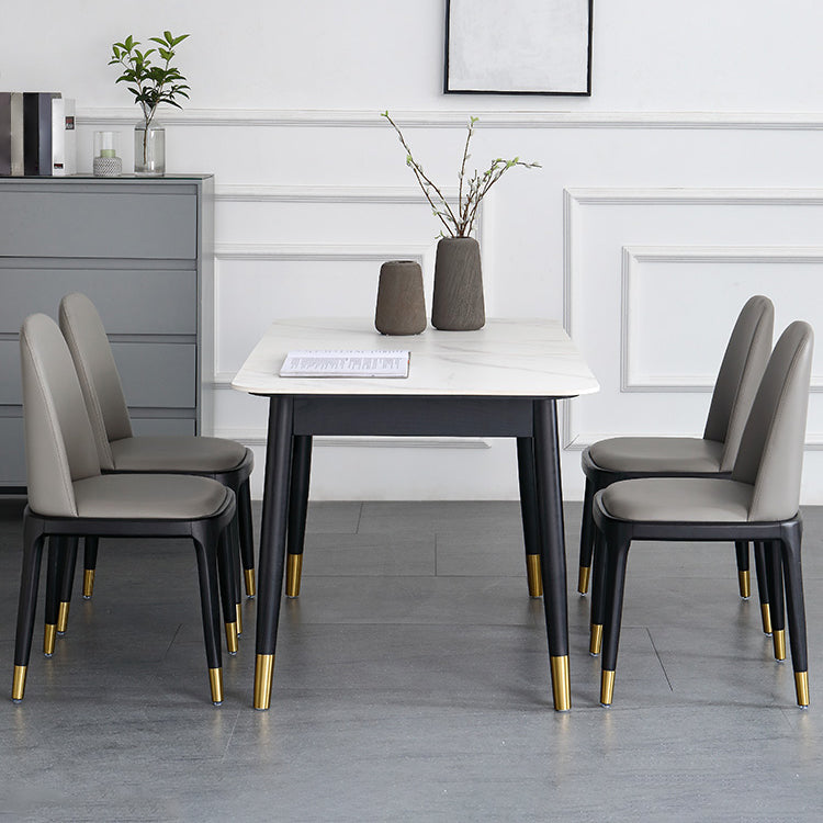 Minimalist Sintered Stone Extendable Dining Set Rectangle Shape White Dining Set for Kitchen Clearhalo 'Dining Room Sets' 'Dining Tables & Seating' 'dining_room_set' 'furn' 'furn_dining_room_set' 'Furniture' 'furniture_dining_room_set' 'Kitchen & Dining Furniture' 'kitchen&dining_furn' 'kitchen' 3522716