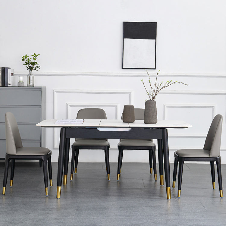 Minimalist Sintered Stone Extendable Dining Set Rectangle Shape White Dining Set for Kitchen Clearhalo 'Dining Room Sets' 'Dining Tables & Seating' 'dining_room_set' 'furn' 'furn_dining_room_set' 'Furniture' 'furniture_dining_room_set' 'Kitchen & Dining Furniture' 'kitchen&dining_furn' 'kitchen' 3522717