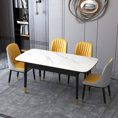 Contemporary Sintered Stone Top Extendable Dining Set Rectangle Kitchen Dining Set with 4 Legs Table 5 Piece Set Clearhalo 'Dining Room Sets' 'Dining Tables & Seating' 'dining_room_set' 'furn' 'furn_dining_room_set' 'Furniture' 'furniture_dining_room_set' 'Kitchen & Dining Furniture' 'kitchen&dining_furn' 'kitchen' 3522735