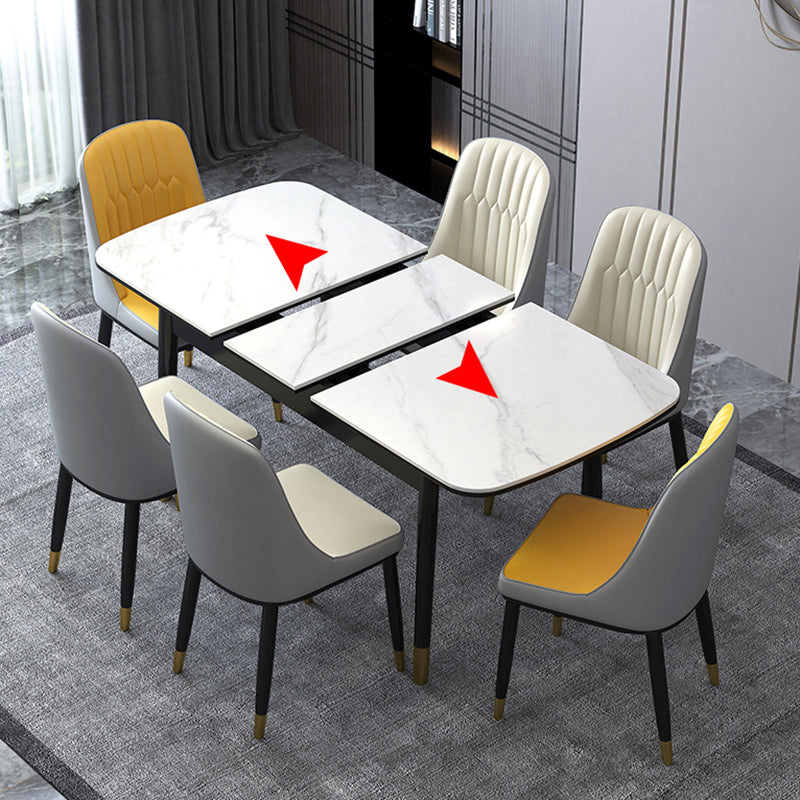 Contemporary Sintered Stone Top Extendable Dining Set Rectangle Kitchen Dining Set with 4 Legs Table Clearhalo 'Dining Room Sets' 'Dining Tables & Seating' 'dining_room_set' 'furn' 'furn_dining_room_set' 'Furniture' 'furniture_dining_room_set' 'Kitchen & Dining Furniture' 'kitchen&dining_furn' 'kitchen' 3522740