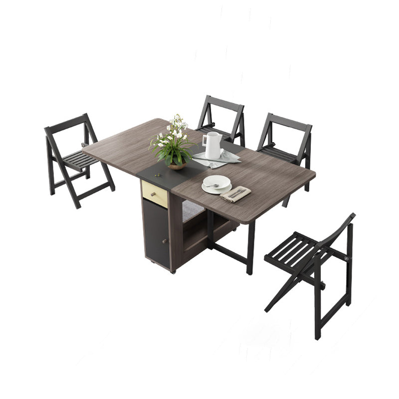 Modern Style Traditional Height Dining Set with with Drop Leaf Table and Trestle Base 59.1"L x 31.5"W x 29.5"H 5 Piece Set Clearhalo 'Dining Room Sets' 'Dining Tables & Seating' 'dining_room_set' 'furn' 'furn_dining_room_set' 'Furniture' 'furniture_dining_room_set' 'Kitchen & Dining Furniture' 'kitchen&dining_furn' 'kitchen' 3522761