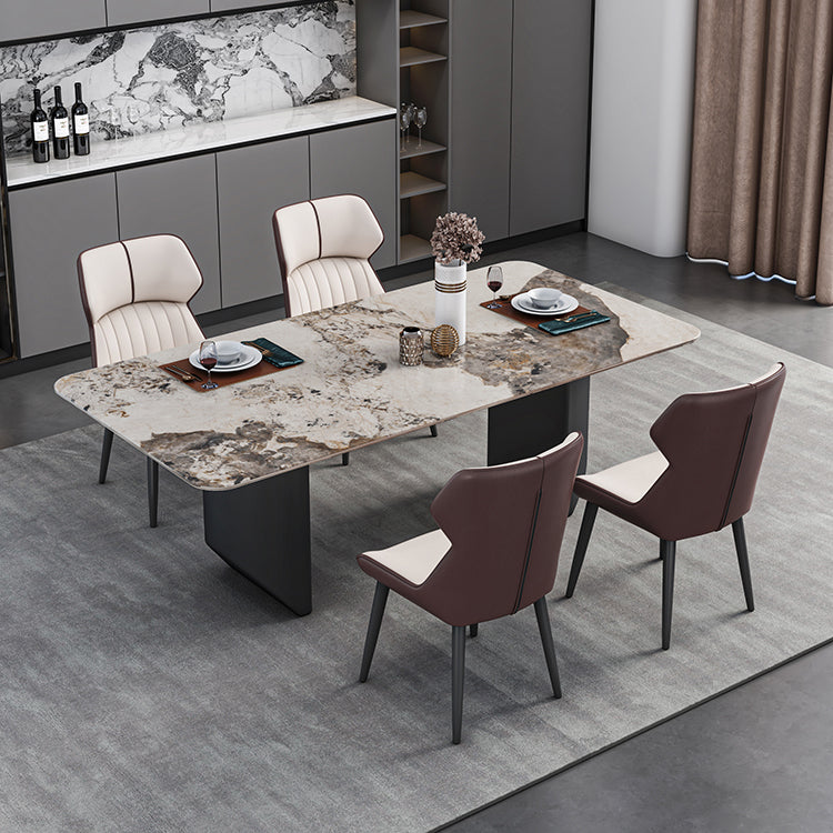 Contemporary Style Dining Set with Sintered Stone Dining Table and Cushion Chairs Clearhalo 'Dining Room Sets' 'Dining Tables & Seating' 'dining_room_set' 'furn' 'furn_dining_room_set' 'Furniture' 'furniture_dining_room_set' 'Kitchen & Dining Furniture' 'kitchen&dining_furn' 'kitchen' 3522773