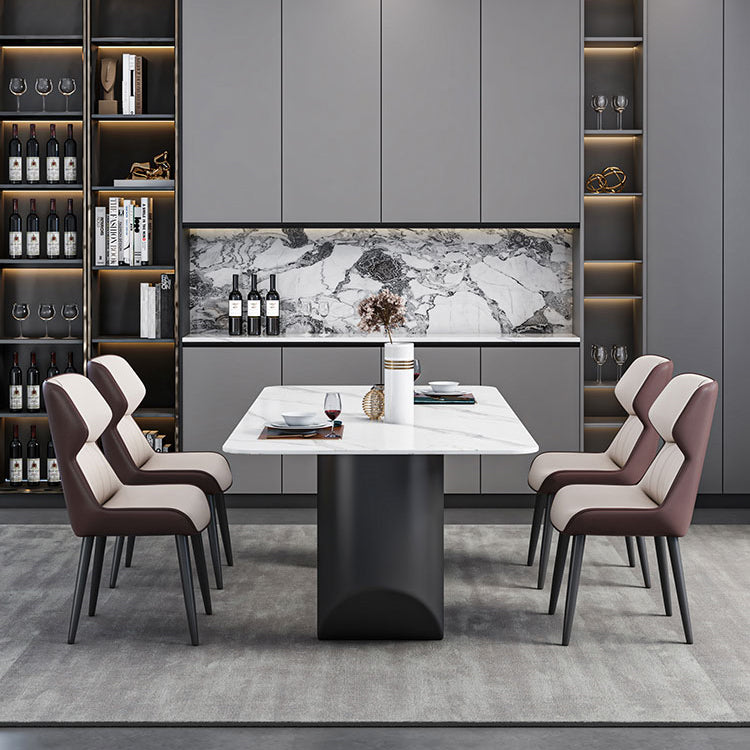 Contemporary Style Dining Set with Sintered Stone Dining Table and Cushion Chairs Clearhalo 'Dining Room Sets' 'Dining Tables & Seating' 'dining_room_set' 'furn' 'furn_dining_room_set' 'Furniture' 'furniture_dining_room_set' 'Kitchen & Dining Furniture' 'kitchen&dining_furn' 'kitchen' 3522775