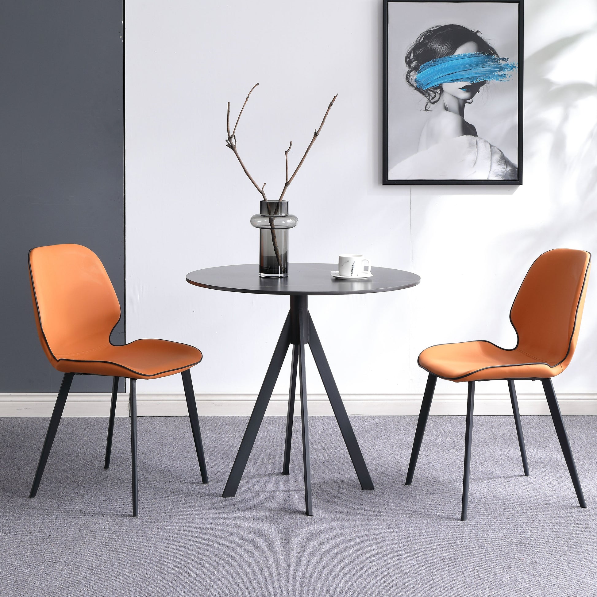 Modern Style Sintered Stone Dining Room Set Black Round Table Formal Dining Table Furniture Orange 3 Piece Set Clearhalo 'Dining Room Sets' 'Dining Tables & Seating' 'dining_room_set' 'furn' 'furn_dining_room_set' 'Furniture' 'furniture_dining_room_set' 'Kitchen & Dining Furniture' 'kitchen&dining_furn' 'kitchen' 3522800