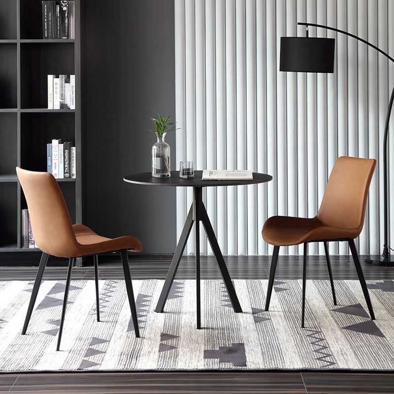 Modern Style Sintered Stone Dining Room Set Black Round Formal Dining Table Furniture 3 Piece Set Clearhalo 'Dining Room Sets' 'Dining Tables & Seating' 'dining_room_set' 'furn' 'furn_dining_room_set' 'Furniture' 'furniture_dining_room_set' 'Kitchen & Dining Furniture' 'kitchen&dining_furn' 'kitchen' 3522813