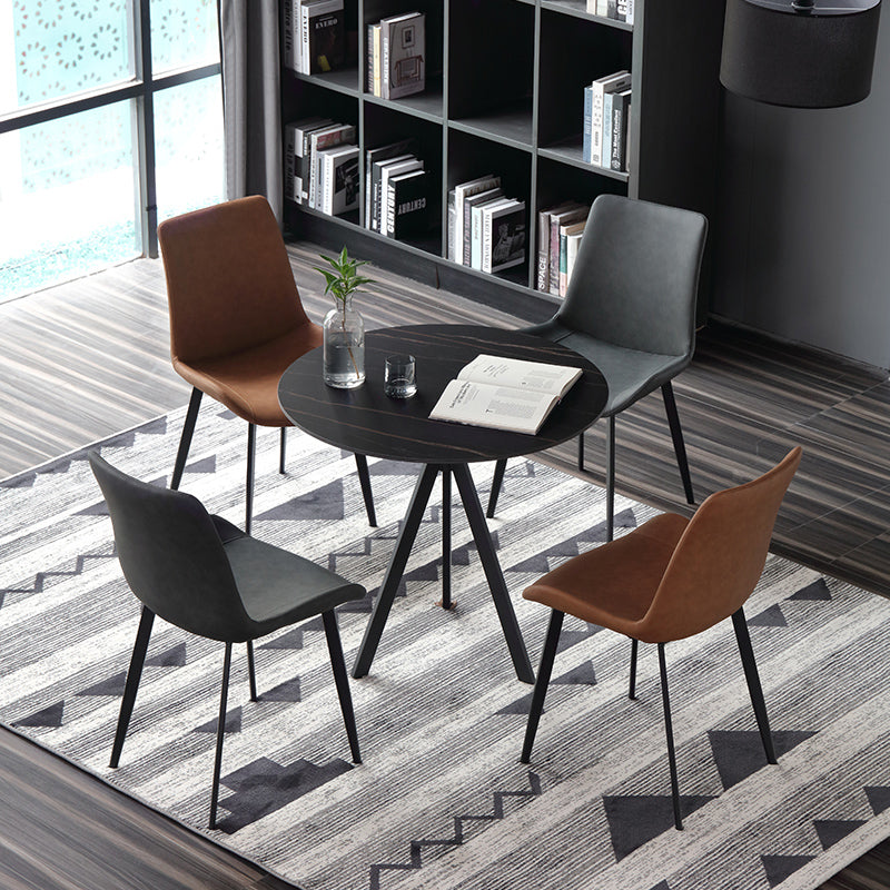 Modern Style Sintered Stone Dining Room Set Black Round Formal Dining Table Furniture 5 Piece Set Clearhalo 'Dining Room Sets' 'Dining Tables & Seating' 'dining_room_set' 'furn' 'furn_dining_room_set' 'Furniture' 'furniture_dining_room_set' 'Kitchen & Dining Furniture' 'kitchen&dining_furn' 'kitchen' 3522814