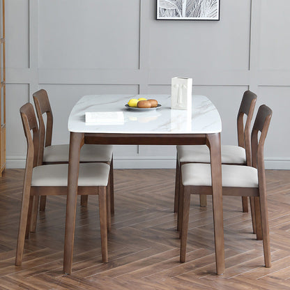 Contemporary Sintered Stone Standard Dining Set Rectangle Shape White Dining Set with 4 Legs Table 5 Piece Set Clearhalo 'Dining Room Sets' 'Dining Tables & Seating' 'dining_room_set' 'furn' 'furn_dining_room_set' 'Furniture' 'furniture_dining_room_set' 'Kitchen & Dining Furniture' 'kitchen&dining_furn' 'kitchen' 3522841