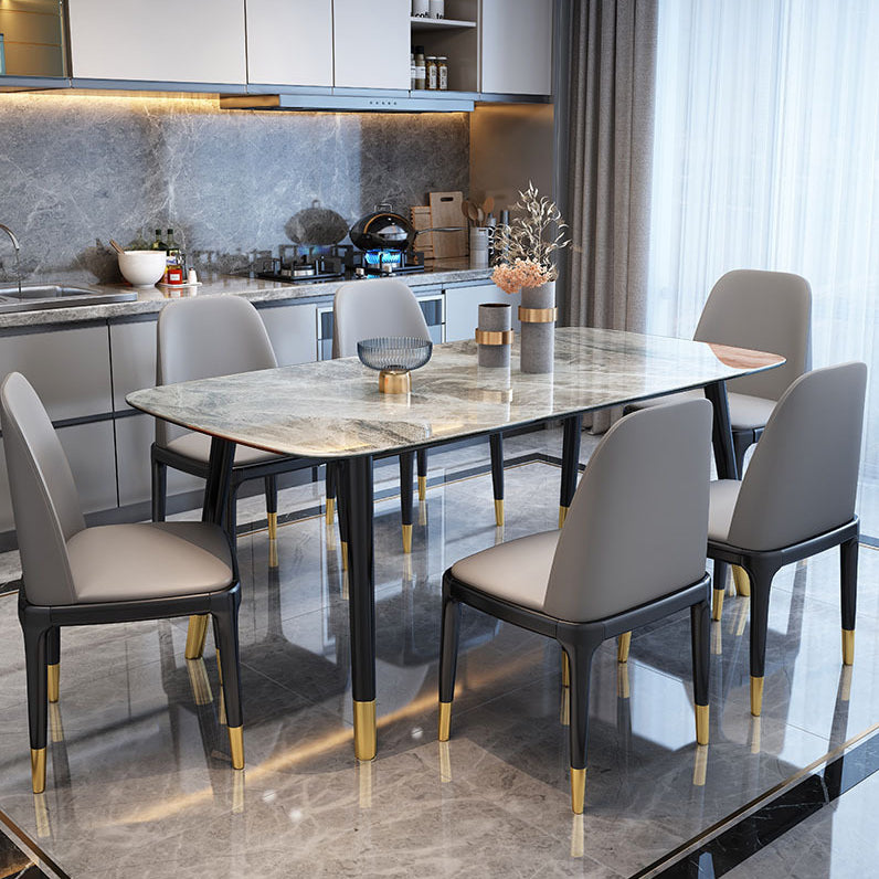 Contemporary Dining Table Set with Sintered Stone Dining Table and Cushioned Chairs Clearhalo 'Dining Room Sets' 'Dining Tables & Seating' 'dining_room_set' 'furn' 'furn_dining_room_set' 'Furniture' 'furniture_dining_room_set' 'Kitchen & Dining Furniture' 'kitchen&dining_furn' 'kitchen' 3522858