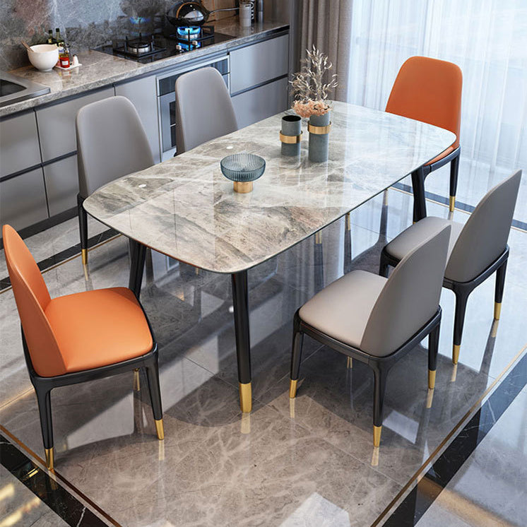 Contemporary Dining Table Set with Sintered Stone Dining Table and Cushioned Chairs Clearhalo 'Dining Room Sets' 'Dining Tables & Seating' 'dining_room_set' 'furn' 'furn_dining_room_set' 'Furniture' 'furniture_dining_room_set' 'Kitchen & Dining Furniture' 'kitchen&dining_furn' 'kitchen' 3522859