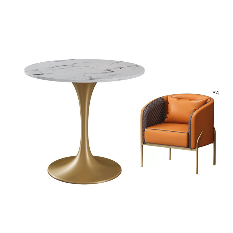 Glam Sintered Stone White Dining Room Set with Round Table Formal Dining Table Furniture Orange 5 Piece Set Clearhalo 'Dining Room Sets' 'Dining Tables & Seating' 'dining_room_set' 'furn' 'furn_dining_room_set' 'Furniture' 'furniture_dining_room_set' 'Kitchen & Dining Furniture' 'kitchen&dining_furn' 'kitchen' 3526266