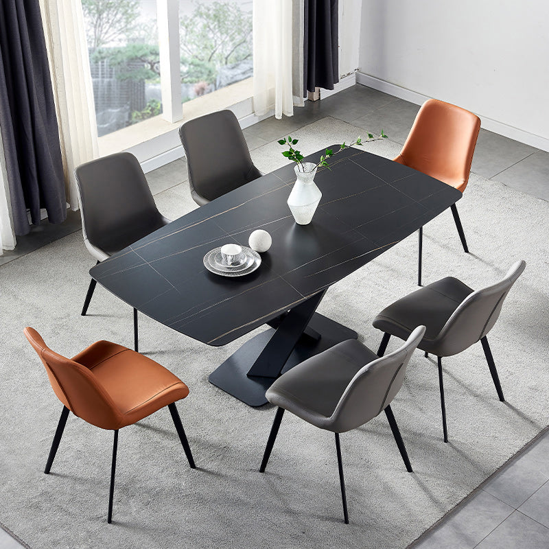 Modern Style Blak Slate Dining Table Rectangular Formal Dinette Set with Metal Base 7 Piece Set Clearhalo 'Dining Room Sets' 'Dining Tables & Seating' 'dining_room_set' 'furn' 'furn_dining_room_set' 'Furniture' 'furniture_dining_room_set' 'Kitchen & Dining Furniture' 'kitchen&dining_furn' 'kitchen' 3526277