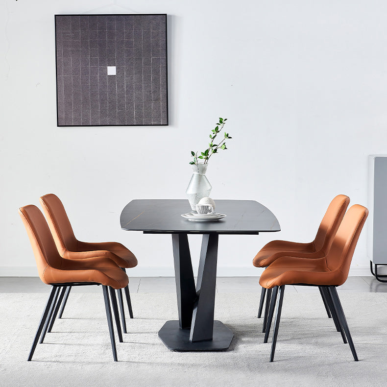 Modern Style Blak Slate Dining Table Rectangular Formal Dinette Set with Metal Base 5 Piece Set Clearhalo 'Dining Room Sets' 'Dining Tables & Seating' 'dining_room_set' 'furn' 'furn_dining_room_set' 'Furniture' 'furniture_dining_room_set' 'Kitchen & Dining Furniture' 'kitchen&dining_furn' 'kitchen' 3526279