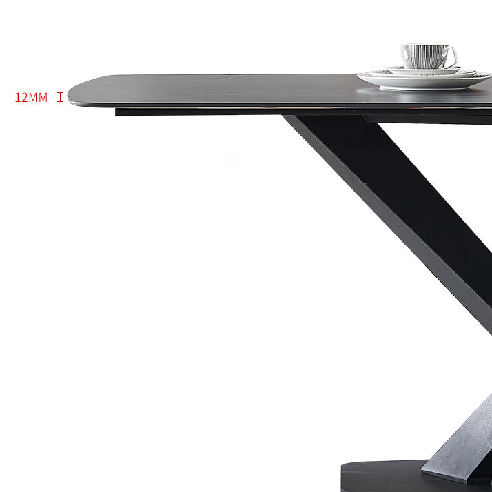 Modern Style Blak Slate Dining Table Rectangular Formal Dinette Set with Metal Base Clearhalo 'Dining Room Sets' 'Dining Tables & Seating' 'dining_room_set' 'furn' 'furn_dining_room_set' 'Furniture' 'furniture_dining_room_set' 'Kitchen & Dining Furniture' 'kitchen&dining_furn' 'kitchen' 3526282