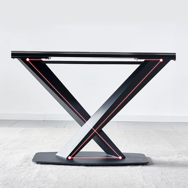 Modern Style Blak Slate Dining Table Rectangular Formal Dinette Set with Metal Base Clearhalo 'Dining Room Sets' 'Dining Tables & Seating' 'dining_room_set' 'furn' 'furn_dining_room_set' 'Furniture' 'furniture_dining_room_set' 'Kitchen & Dining Furniture' 'kitchen&dining_furn' 'kitchen' 3526283