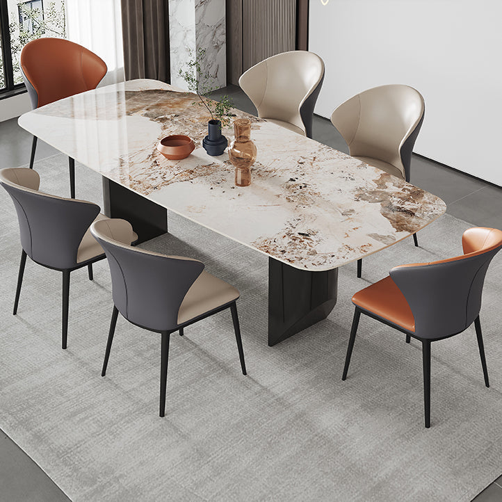 Contemporary Dining Sets with Sintered Stone Dining Table and Cushioned Chairs 7 Piece Set Clearhalo 'Dining Room Sets' 'Dining Tables & Seating' 'dining_room_set' 'furn' 'furn_dining_room_set' 'Furniture' 'furniture_dining_room_set' 'Kitchen & Dining Furniture' 'kitchen&dining_furn' 'kitchen' 3526301