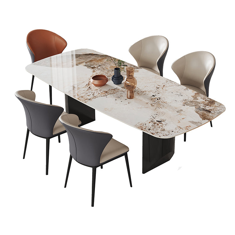 Contemporary Dining Sets with Sintered Stone Dining Table and Cushioned Chairs Clearhalo 'Dining Room Sets' 'Dining Tables & Seating' 'dining_room_set' 'furn' 'furn_dining_room_set' 'Furniture' 'furniture_dining_room_set' 'Kitchen & Dining Furniture' 'kitchen&dining_furn' 'kitchen' 3526304