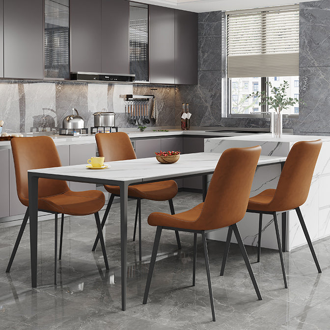 Contemporary Rectangle Shape White Dining Set Sintered Stone Standard Dining Set for Kitchen Clearhalo 'Dining Room Sets' 'Dining Tables & Seating' 'dining_room_set' 'furn' 'furn_dining_room_set' 'Furniture' 'furniture_dining_room_set' 'Kitchen & Dining Furniture' 'kitchen&dining_furn' 'kitchen' 3526316