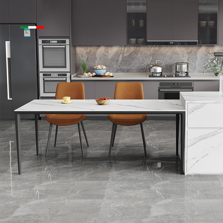 Contemporary Rectangle Shape White Dining Set Sintered Stone Standard Dining Set for Kitchen Clearhalo 'Dining Room Sets' 'Dining Tables & Seating' 'dining_room_set' 'furn' 'furn_dining_room_set' 'Furniture' 'furniture_dining_room_set' 'Kitchen & Dining Furniture' 'kitchen&dining_furn' 'kitchen' 3526317