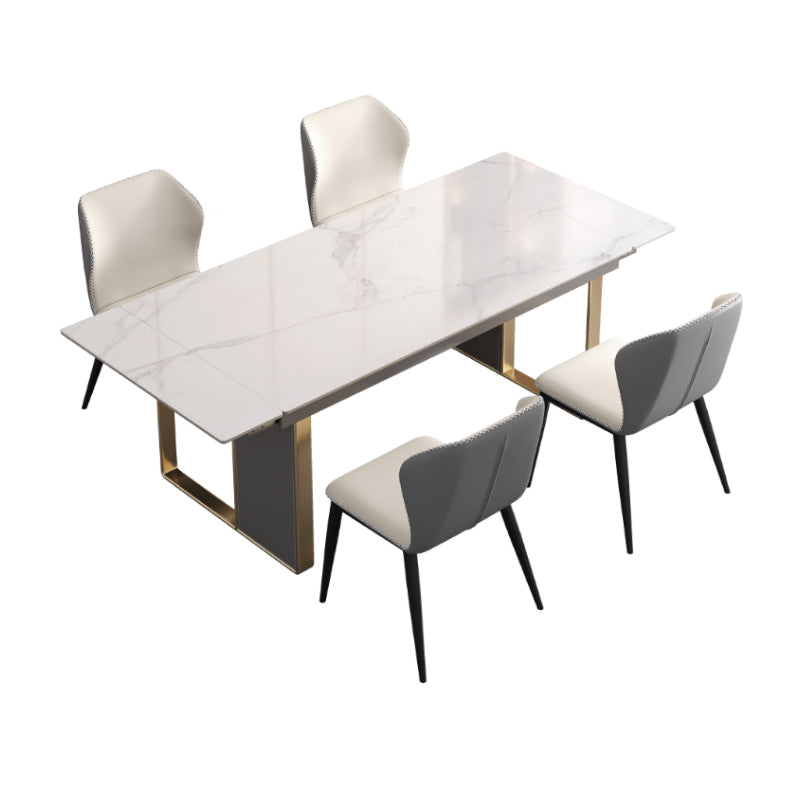 Rectangular Modern Sintered Stone Dining Room Set Dining Furniture Set with Metallic Base White 5 Piece Set Clearhalo 'Dining Room Sets' 'Dining Tables & Seating' 'dining_room_set' 'furn' 'furn_dining_room_set' 'Furniture' 'furniture_dining_room_set' 'Kitchen & Dining Furniture' 'kitchen&dining_furn' 'kitchen' 3526354