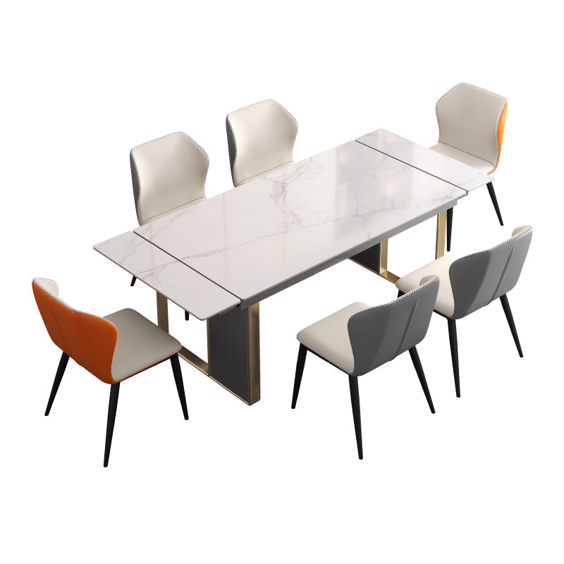 Rectangular Modern Sintered Stone Dining Room Set Dining Furniture Set with Metallic Base White 7 Piece Set Clearhalo 'Dining Room Sets' 'Dining Tables & Seating' 'dining_room_set' 'furn' 'furn_dining_room_set' 'Furniture' 'furniture_dining_room_set' 'Kitchen & Dining Furniture' 'kitchen&dining_furn' 'kitchen' 3526355
