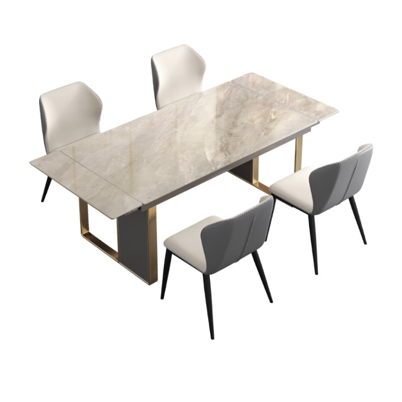 Rectangular Modern Sintered Stone Dining Room Set Dining Furniture Set with Metallic Base Grey 5 Piece Set Clearhalo 'Dining Room Sets' 'Dining Tables & Seating' 'dining_room_set' 'furn' 'furn_dining_room_set' 'Furniture' 'furniture_dining_room_set' 'Kitchen & Dining Furniture' 'kitchen&dining_furn' 'kitchen' 3526357