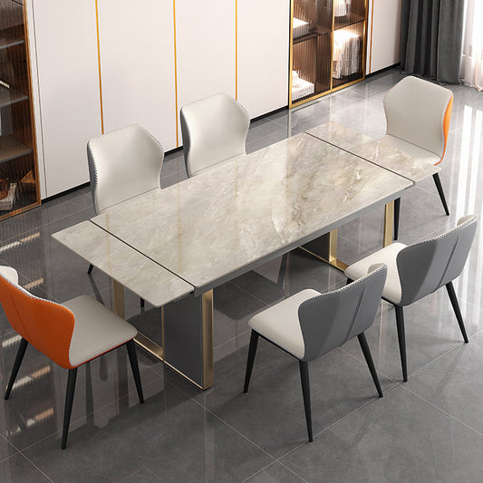 Rectangular Modern Sintered Stone Dining Room Set Dining Furniture Set with Metallic Base Clearhalo 'Dining Room Sets' 'Dining Tables & Seating' 'dining_room_set' 'furn' 'furn_dining_room_set' 'Furniture' 'furniture_dining_room_set' 'Kitchen & Dining Furniture' 'kitchen&dining_furn' 'kitchen' 3526358