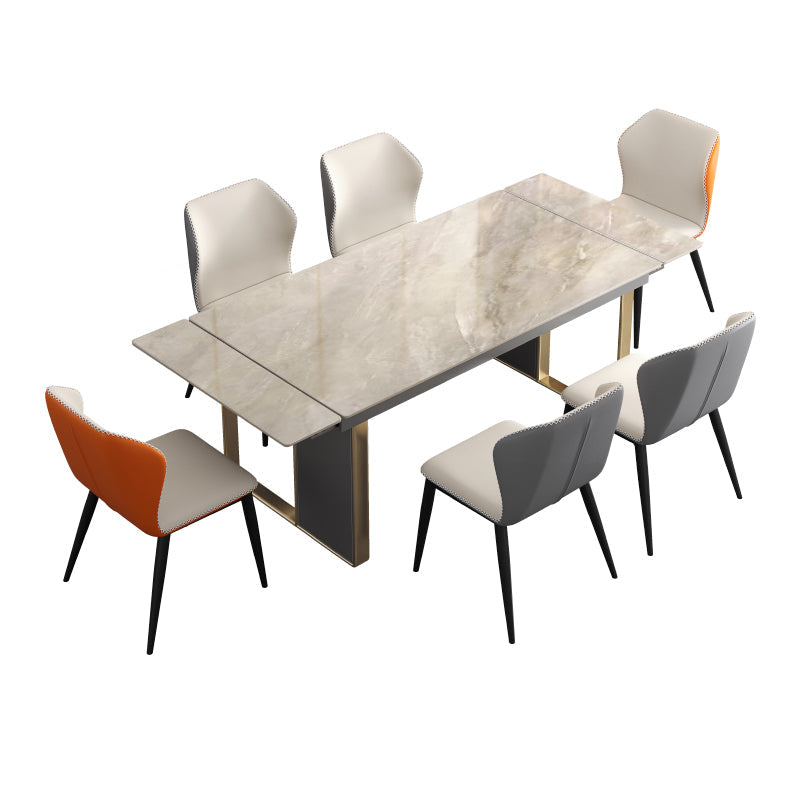 Rectangular Modern Sintered Stone Dining Room Set Dining Furniture Set with Metallic Base Grey 7 Piece Set Clearhalo 'Dining Room Sets' 'Dining Tables & Seating' 'dining_room_set' 'furn' 'furn_dining_room_set' 'Furniture' 'furniture_dining_room_set' 'Kitchen & Dining Furniture' 'kitchen&dining_furn' 'kitchen' 3526359