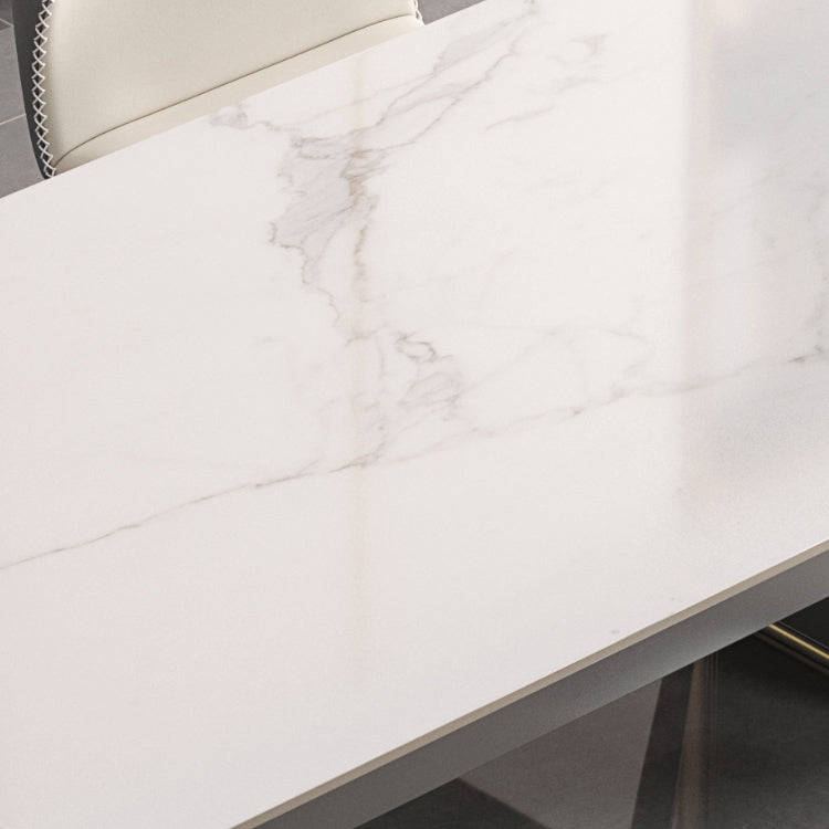 Rectangular Modern Sintered Stone Dining Room Set Dining Furniture Set with Metallic Base Clearhalo 'Dining Room Sets' 'Dining Tables & Seating' 'dining_room_set' 'furn' 'furn_dining_room_set' 'Furniture' 'furniture_dining_room_set' 'Kitchen & Dining Furniture' 'kitchen&dining_furn' 'kitchen' 3526363