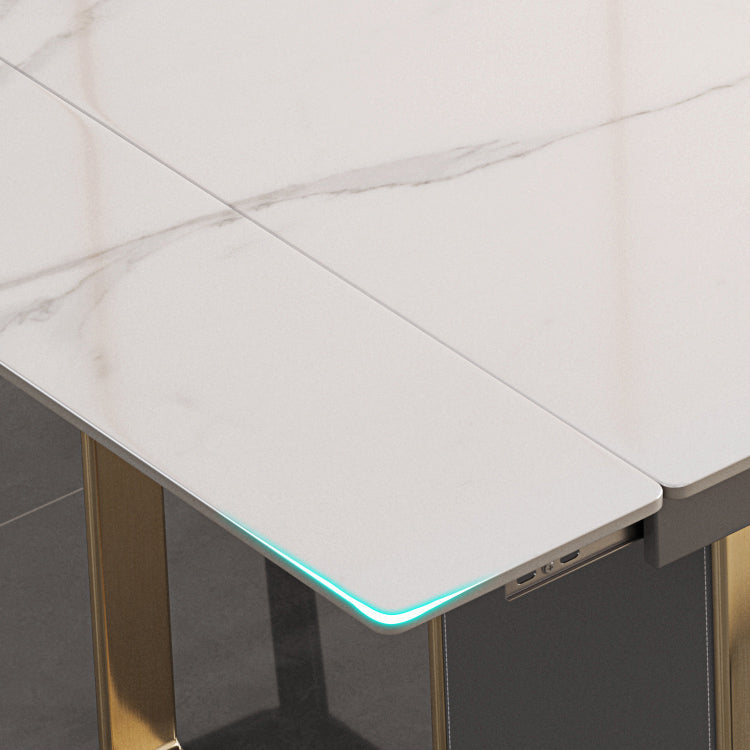 Rectangular Modern Sintered Stone Dining Room Set Dining Furniture Set with Metallic Base Clearhalo 'Dining Room Sets' 'Dining Tables & Seating' 'dining_room_set' 'furn' 'furn_dining_room_set' 'Furniture' 'furniture_dining_room_set' 'Kitchen & Dining Furniture' 'kitchen&dining_furn' 'kitchen' 3526364